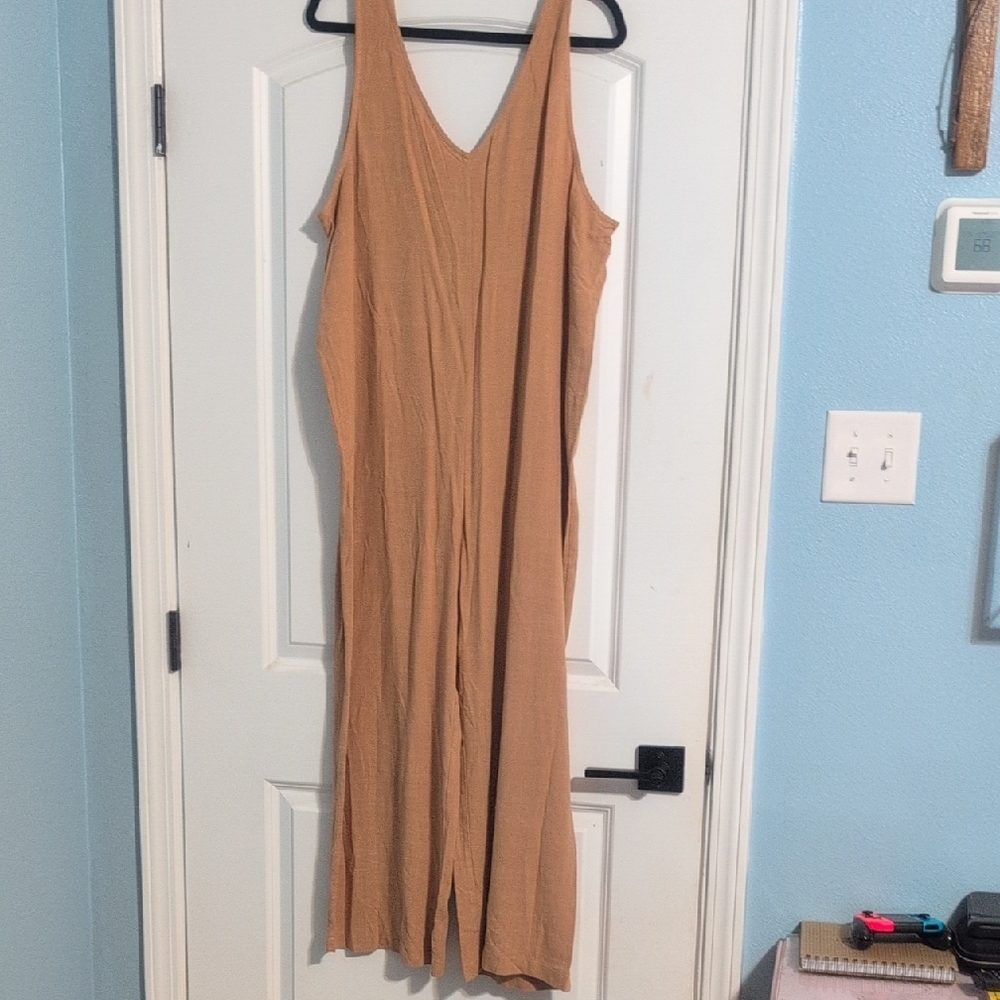 Carly Jean Los Angeles Tan V-Neck Sleeveless Jumpsuit